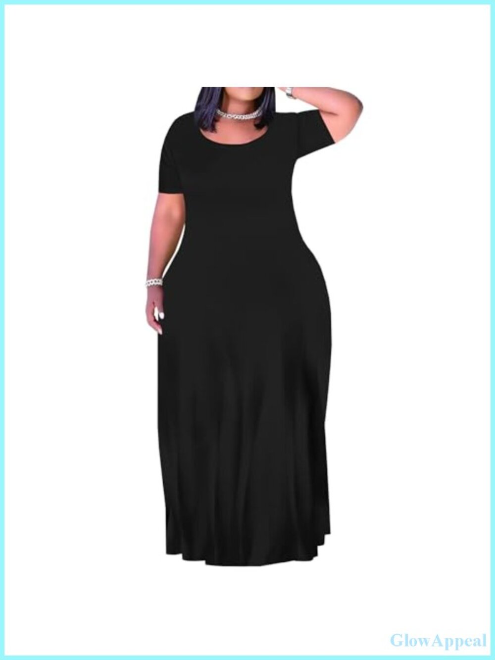 Plus Size Maxi Dress Crew Neck Short Sleeve Casual Sundress Summer Vacation